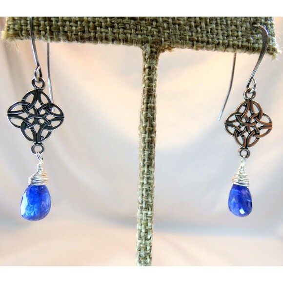 Celtic Knot Kyanite Sterling Silver Earrings Scottish Wiccan - Picture 3 of 7